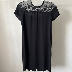 Zara Basic Black Lace Yoke Short Sleeve Shift Dress Size XS